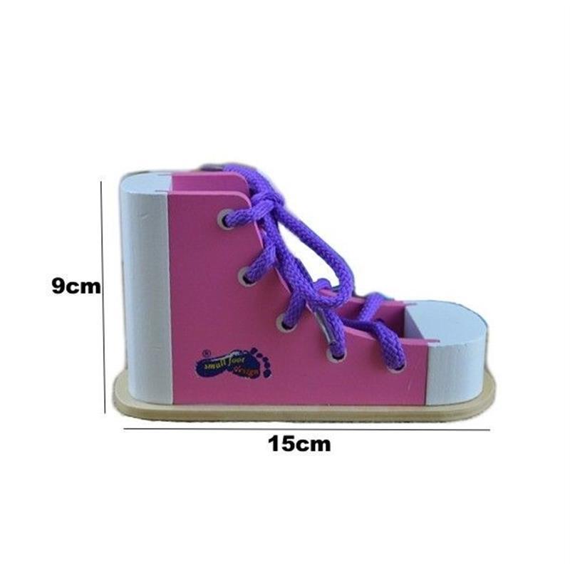 Montessori Wooden Lacing Shoes Educational Toy for Children
