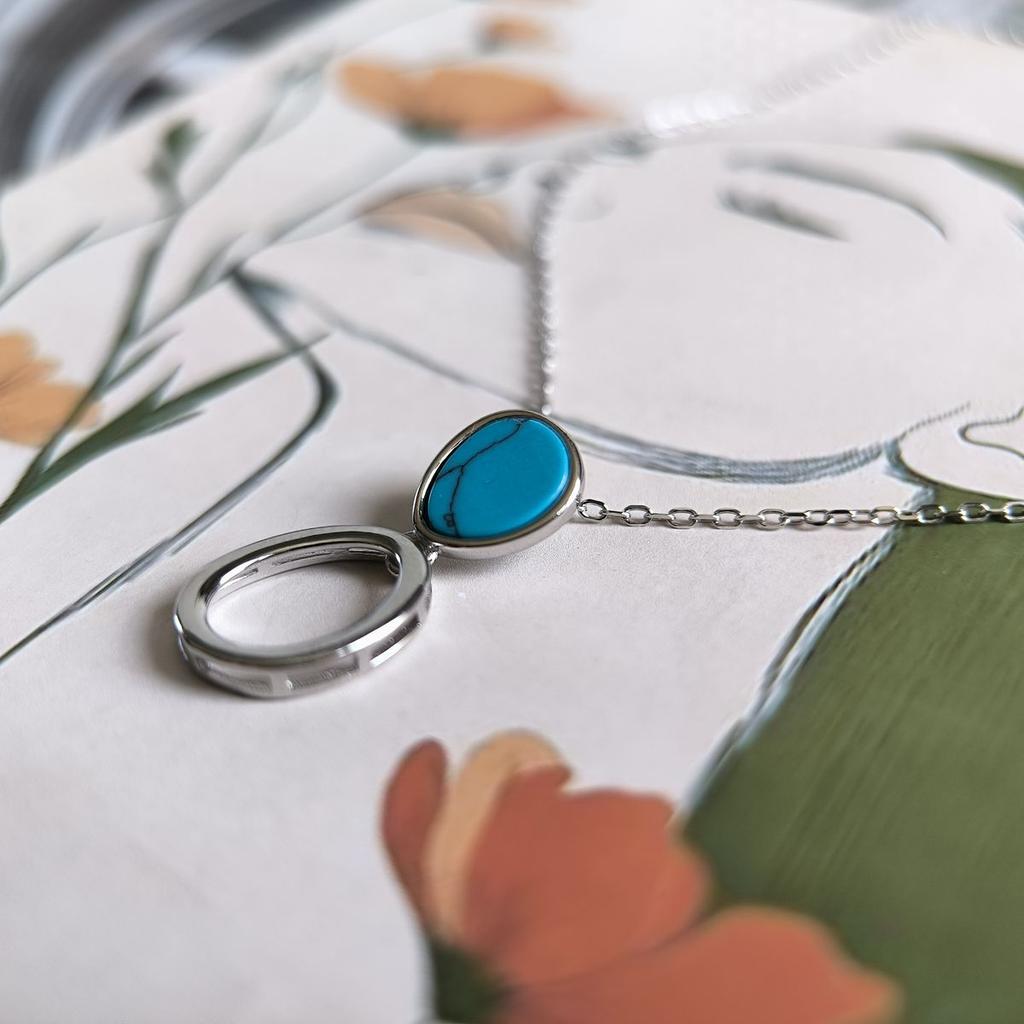 Серебряное колье с бирюзой, вес изделия 2,78 гр (60002290)