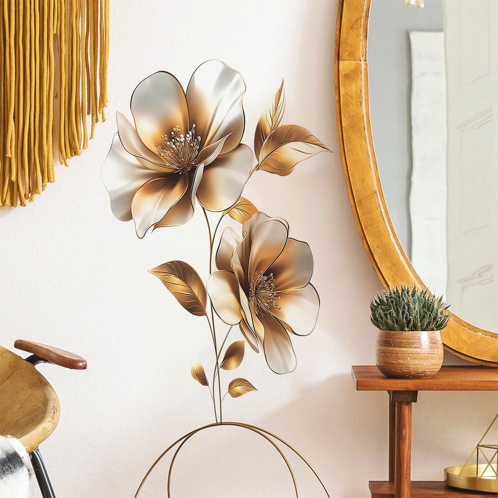 Self-adhesive Gold Raised Flowers Wall Stickers for Entryway Bedroom Living Room Study Home Decor