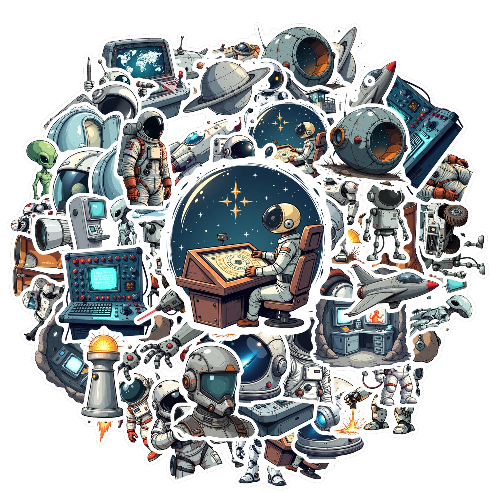 35pcs-50pcs Cartoon Space Stickers Futuristic Alien Stationery Stickers Space Series Decals For Phone Suitcase Guitar