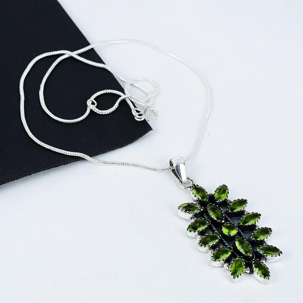 Dainty Peridot Gemstone Handmade 925 Sterling Silver Electroform Flower Necklace, Peridot Silver For Wife Unisex Pendant Easter Gifts
