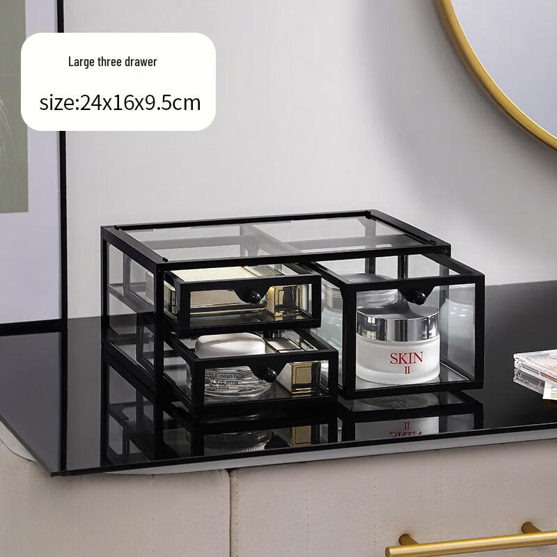 

Miflame 3-Drawer Glass-Top Cosmetic Organizer