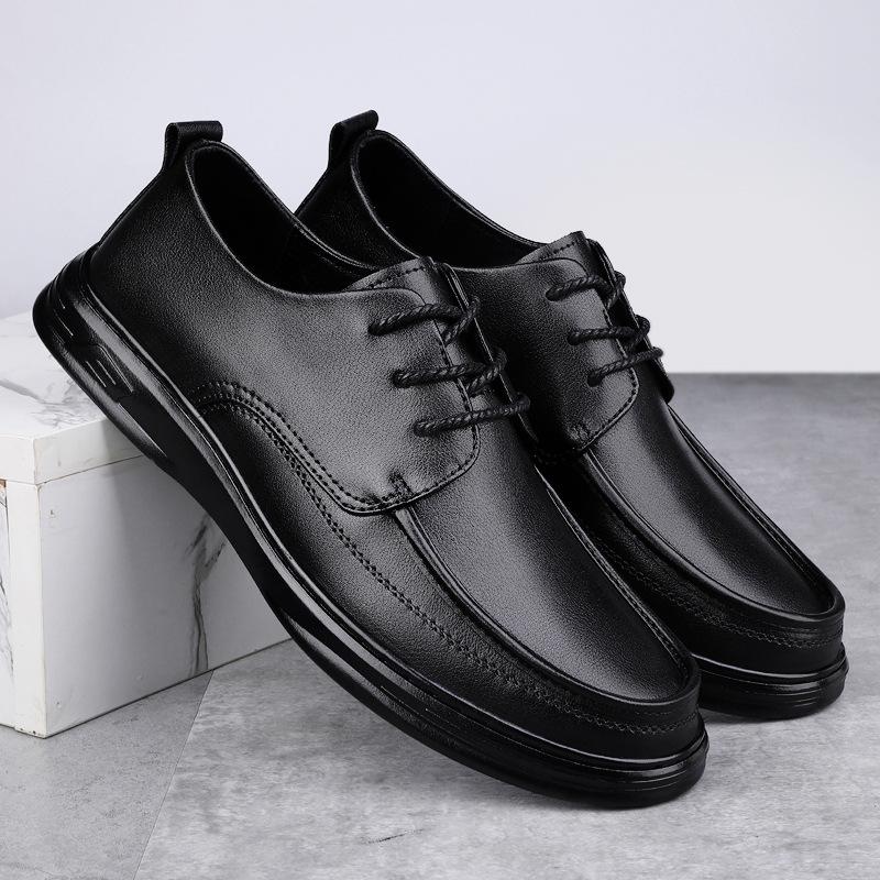 

Men s shoes spring and autumn new leather leather shoes men s business dress versatile soft sole black work breathable cowhide casual shoes 44 чёрный
