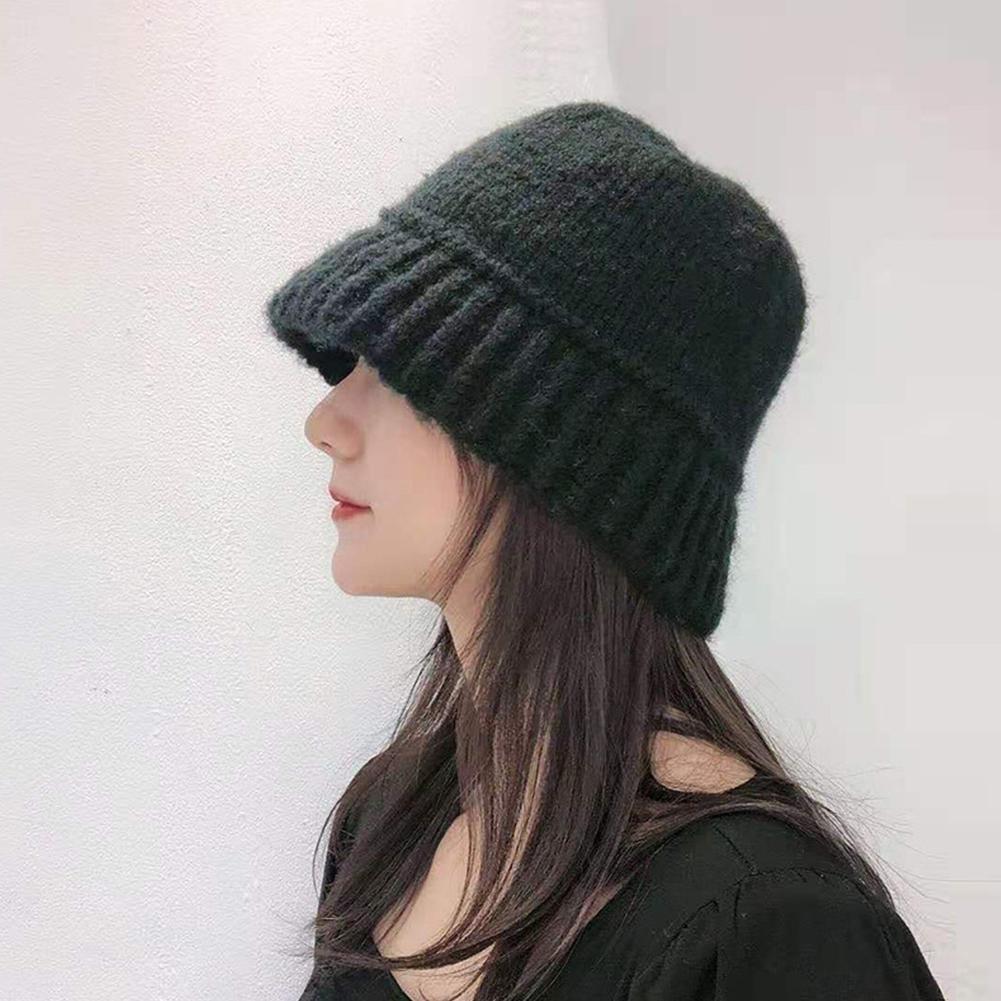 Winter Women Bucket Hat Fashion Solid Color Beanies Cap Large Head Circumference Hat