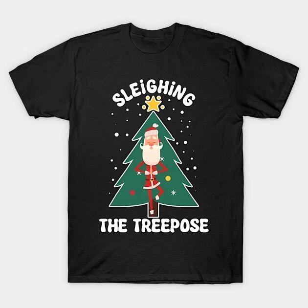 Sleighing The Treepose Retro Funny Santa Yoga Christmas Made in Australia T-Shir 3XL