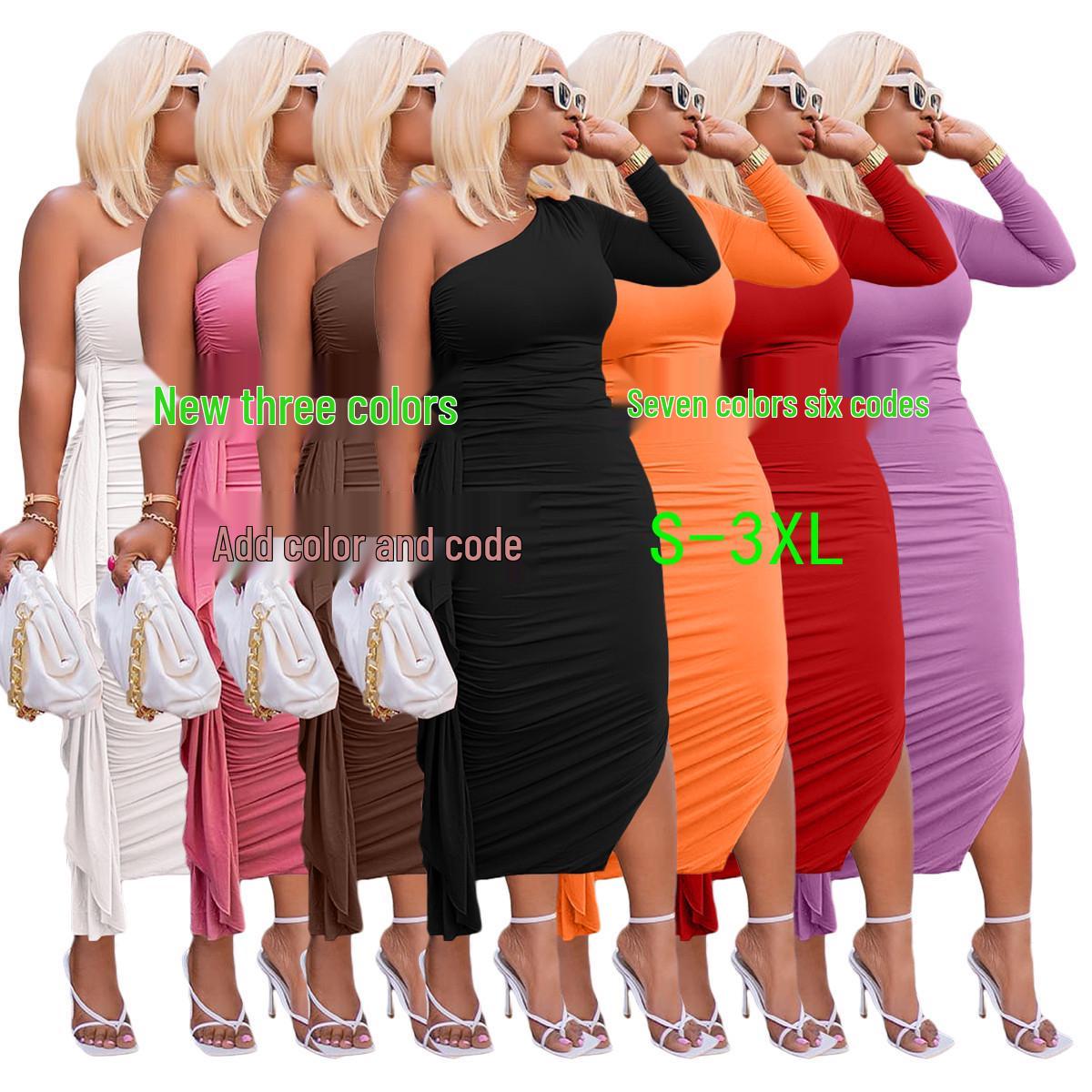 

One-Shoulder Ruffle Slit Women s Evening Dress L білий