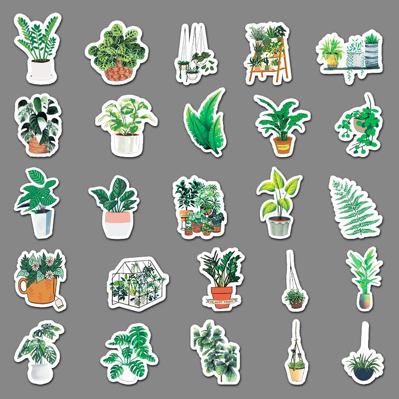 50 Cartoon-Style Green Plant Decorative Stickers for Suitcases, Skateboards, and Cars