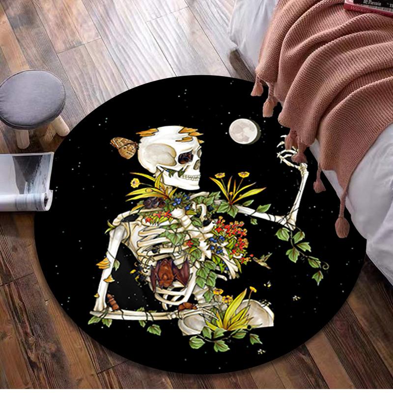 Gothic Skull Circular Rug Office Decorative Carpet For Living Room Bedroom Door Mat Floor Rug Computer Chair Area Rug