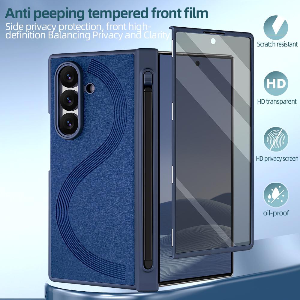 Plain Faux Leather Full Coverage Z Fold 7 Phone Case with Anti-Spy Glass Film, A Pen Stylus for Samsung Z Fold 7 Fold 6