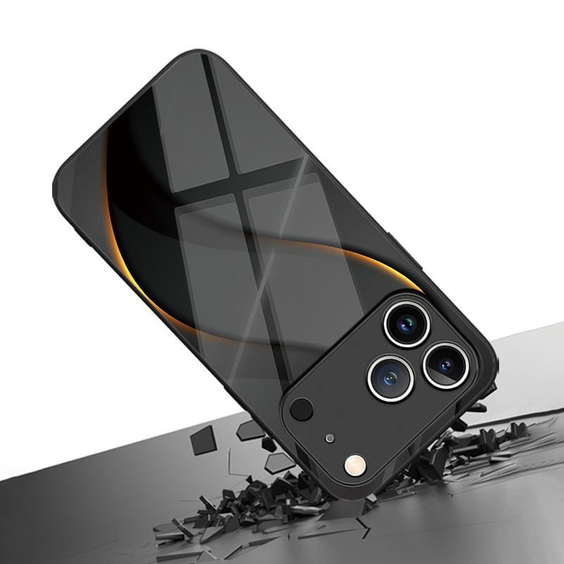 Luxury Wave Line Pattern Tempered Glass Black Phone Case For iPhone 11 12 13 14 15 16 17 Pro Max 17 Air 7 8 Plus XR XS X Cover