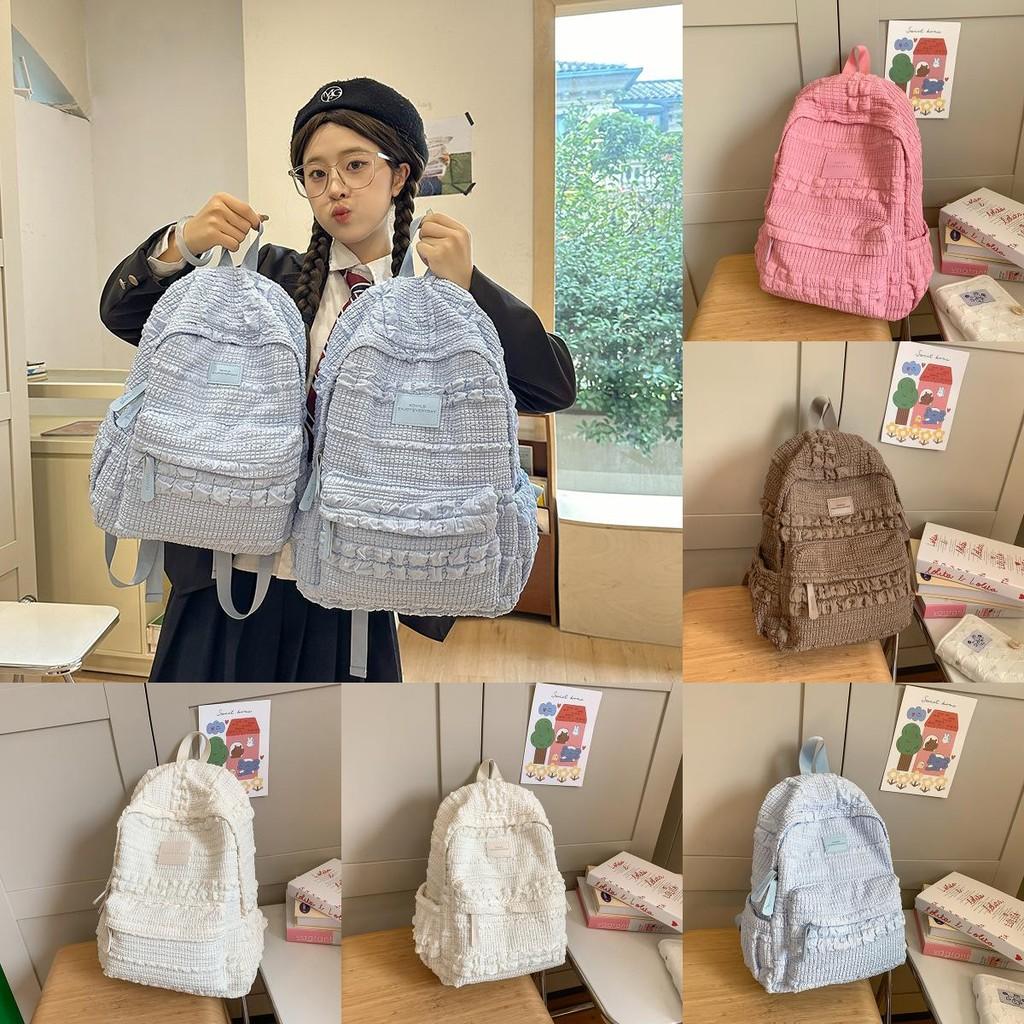Nylon Sweet Style College Backpack With Macaron Colors For Girls And Teens