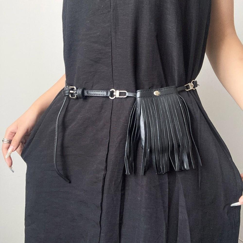 Ceinture à Franges en Cuir PU Ceintures Poches Vintage Sac de Taille Ceinture avec Poche Accessoires de Taille