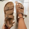 Metal Buckle Mule Sandals Women Summer 2025 Comfortable Flat Heels Cork Sandals Woman Plus Size 42 Non Slip Casual Beach Shoes