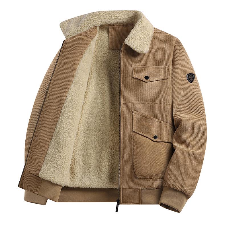 Men's Plus Size Winter Corduroy Lambswool Jacket - Warm Lapel Workwear Coat for All Ages