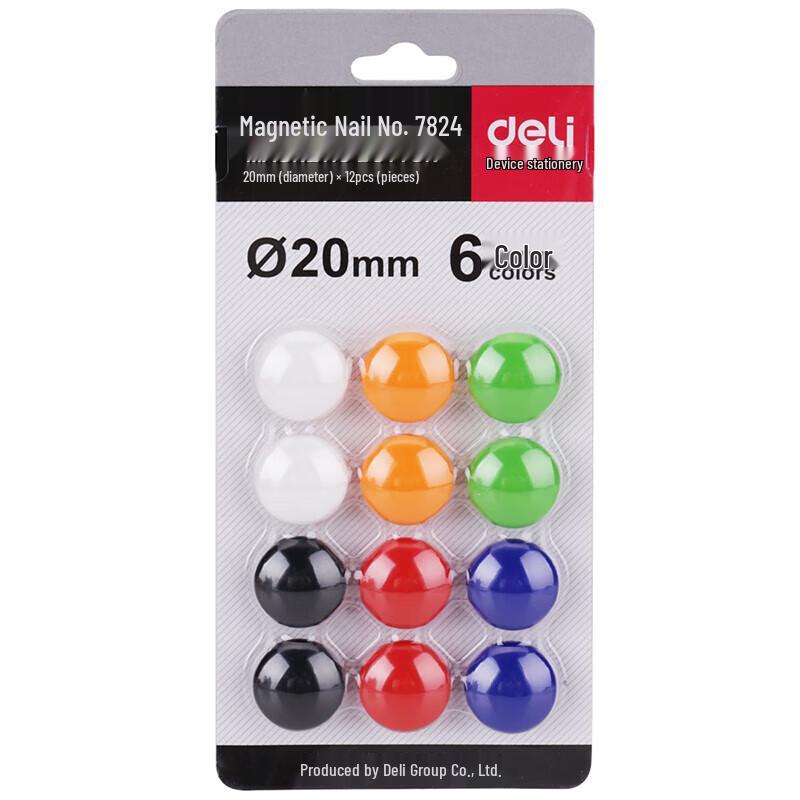 Магнитные кнопки-гвоздики Deli 20 мм, 6 разных цветов, упаковка из 5 карточек (60 шт.)