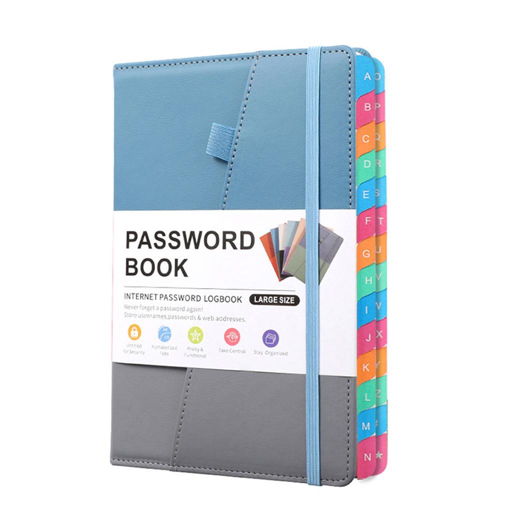 Modern A5 Password Journal PU Leather Notebook with Alphabet Tabs and Planner Stickers
