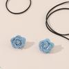 Collier Chaîne Corde à Lacets Tissu Jean Bleu Collier Ras-du-cou Fleur Ensemble Boucles d'Oreilles pour Femmes Bijoux de Mode Cadeau