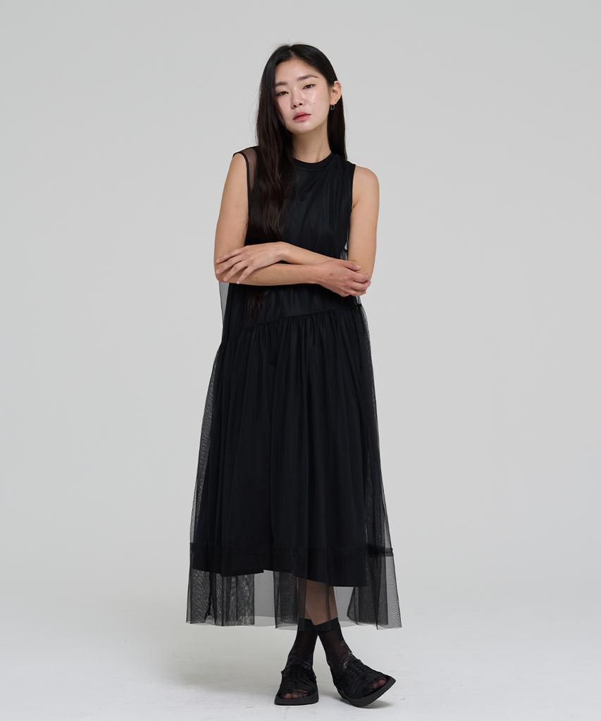 Reve Hearted Layered See-Through Dress - Black