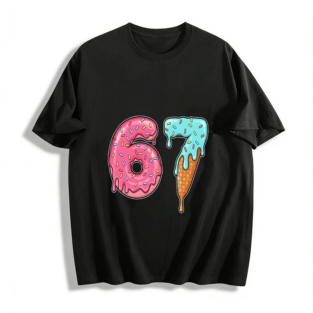 Sweet Donut No.67 Ice Cream Print Casual Short Sleeve Top Pure cotton T-shirt XXS