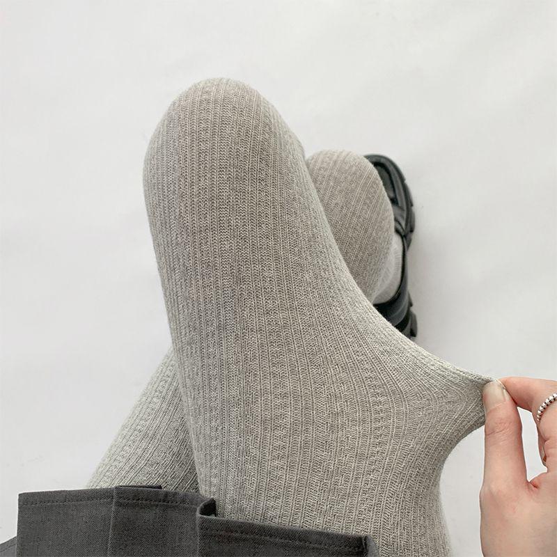Girls' Retro Cable Knit Gray Tights - Thickened Autumn/Winter JK Style Socks with White Base Layer.