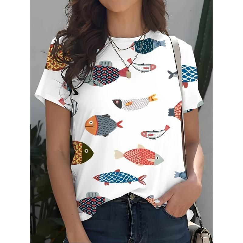 Summer Round Neck 3D Various Animal Print Top Fashionable Casual Short Sleeved Women's T-shirts