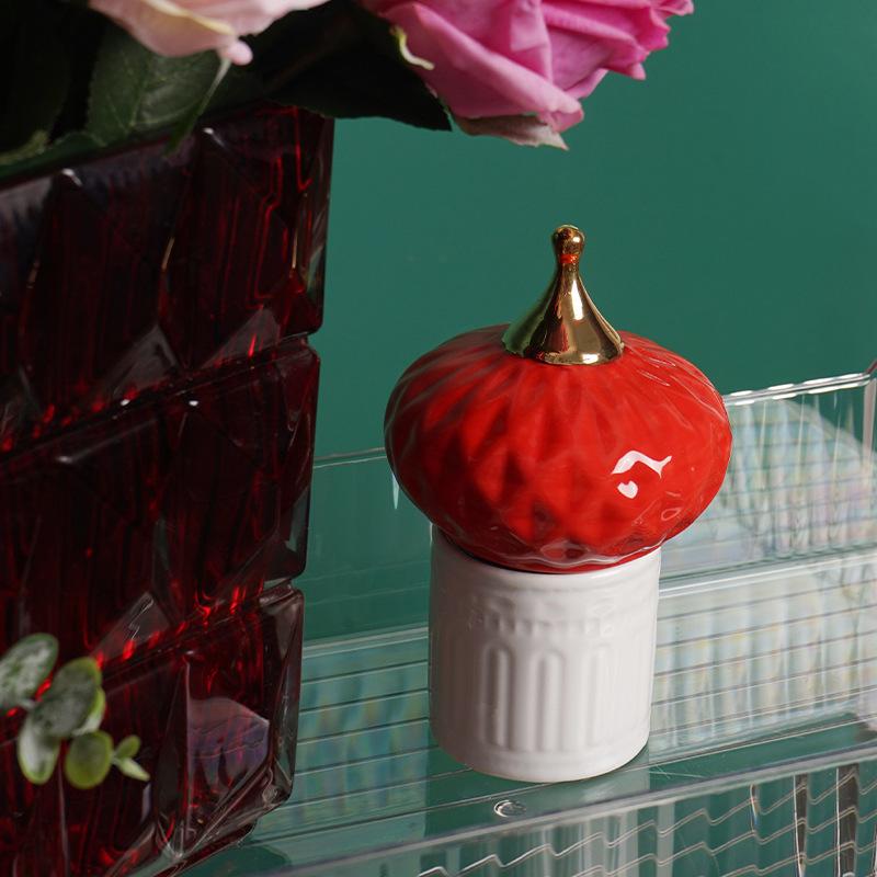Creative Ceramic Candy Jar Fairy Castle Candle Jar Household Delicate Jewelry Cosmetics Cotton Swab Box Tabletop Art Decoration