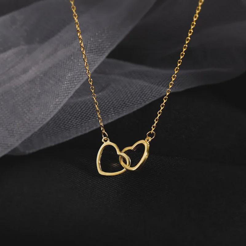 18K Gold Korean Love Double Ring Titanium Steel Necklace - Simple Luxury Clavicle Chain for Women