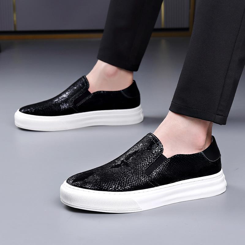 FashionSummer Breathable Board Shoes for Men Fashion Causal Black Cow Suede Loafers Male Black Leather Men's Platform Shoe