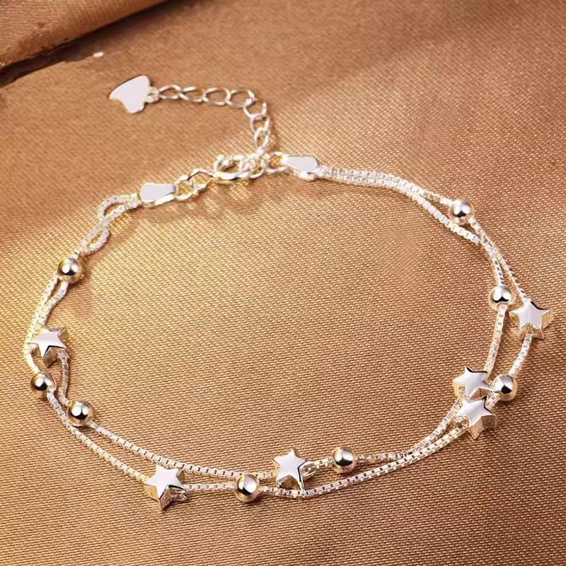 Vintage 925 Silver Bamboo Pearl Bracelet for Women Korean Style Round Bead Heart-shaped Bracelets Jewelry Birthday Gift