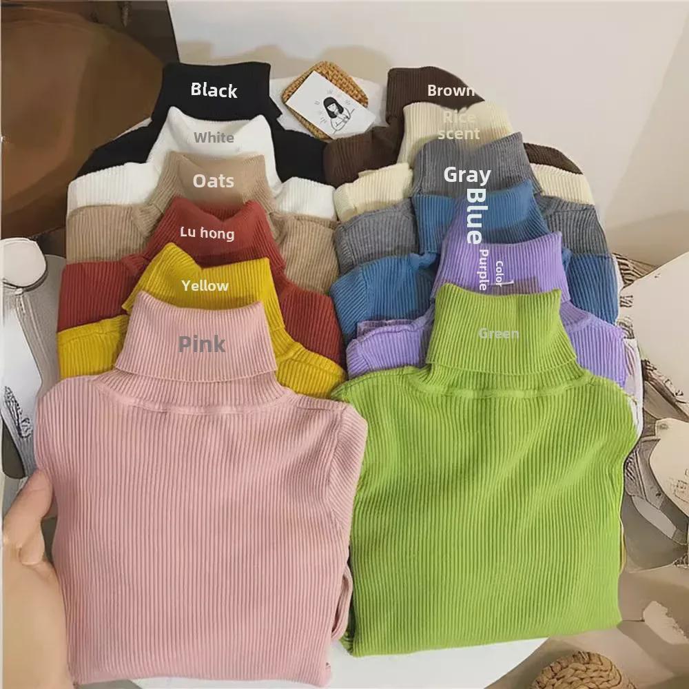 Women's Long-Sleeve Knitted Turtleneck Sweater - Slim Fit Solid Color Pullover for 2024 Autumn/Winter.