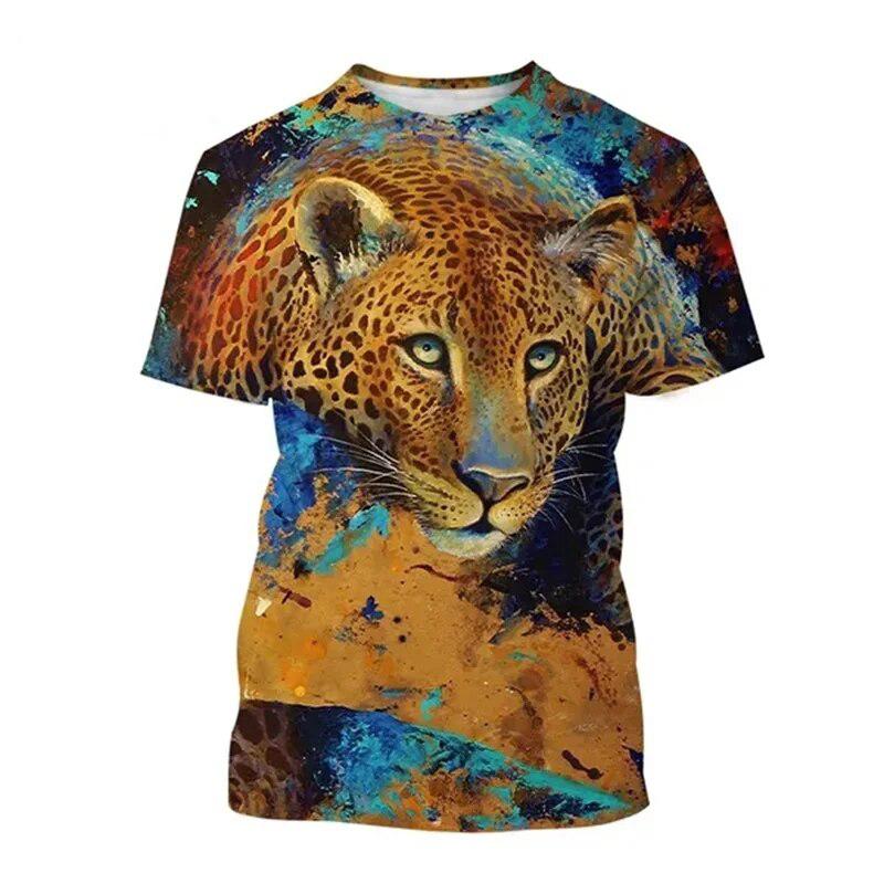 Summer Leopard 3D Print T-Shirts Streetwear Men Women Fashion Oversized Short Sleeve T Shirt O-Neck Male Tees Tops Clothing