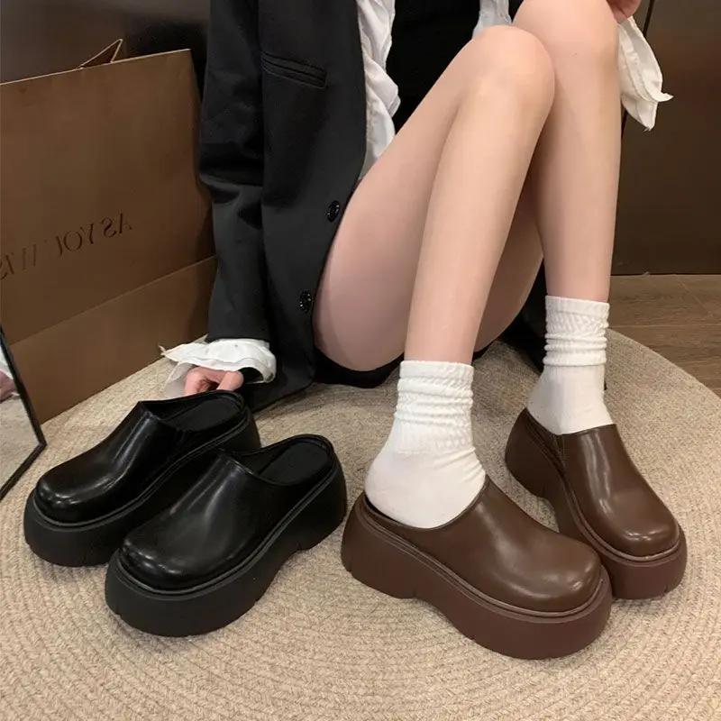 Fashion Spring Flats Platform Mules Shoes Women Slingback Slippers Shoes 2024 Designer Fad Sandals New Casual Walking Flip Flops Female