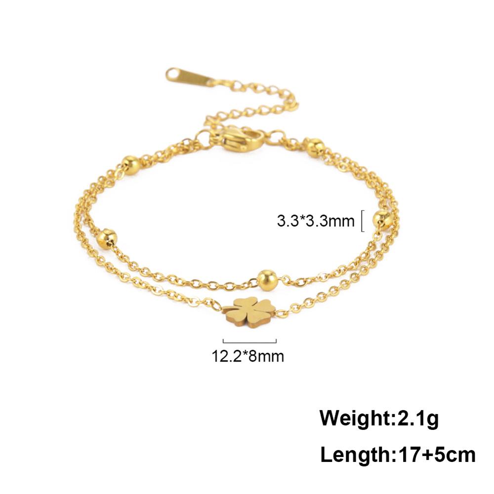 Stainless Steel Four Leaf Clover Bracelet Classic Fashion Style Bracelet for Women Double Chain Jewelry Wedding Party Gifts