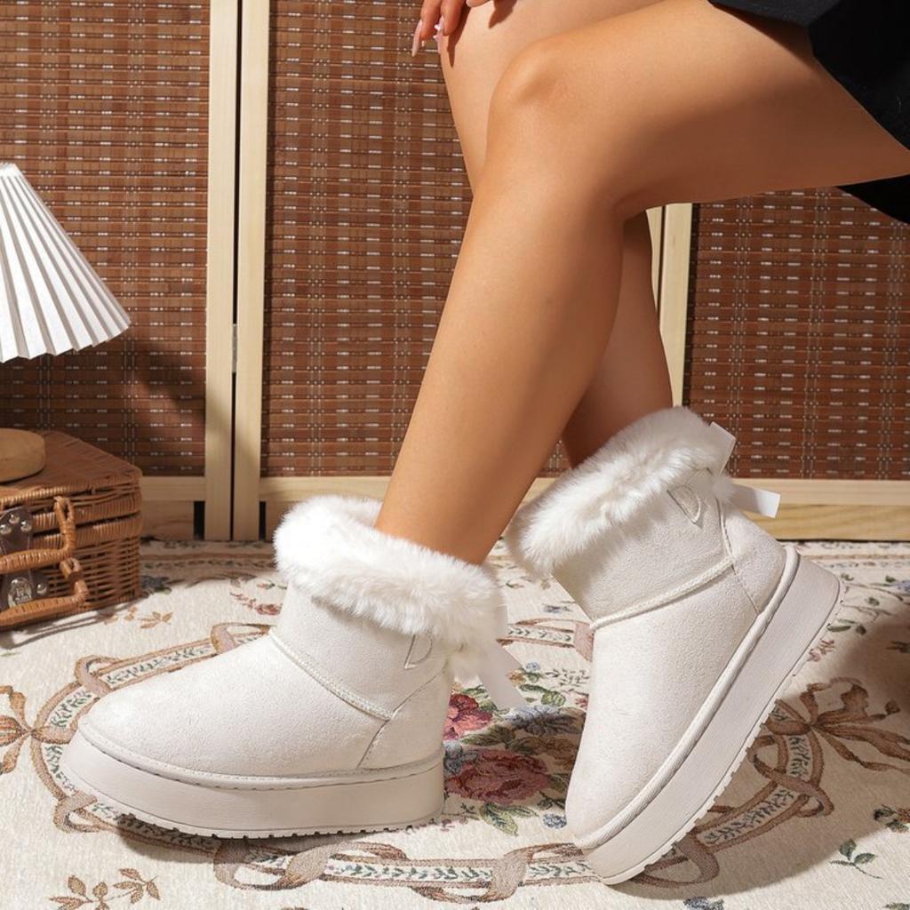 Velvet, Thick, Snow Boots, Thick Soled Shoes, Bow Tie, Warm Shoes, Plus Size, Cotton Shoes