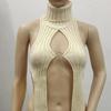 New white sweater, fun underwear, autumn women's clothing, knitted hollow sleeveless solid color backless clothing