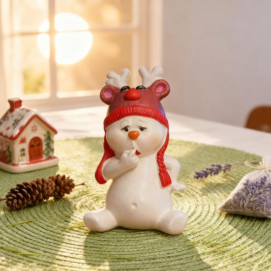 Christmas Snowman Figurine Mini 3" Resin Sitting Snowman Tabletop Decoration for Home Desk Shelf Fireplace Mantle Winter Holiday Party Supplies