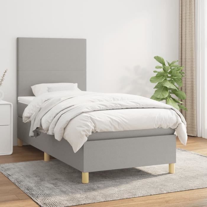 3142145 vidaXL Lit à sommier tapissier avec matelas Gris clair 90x200 cm Tissu