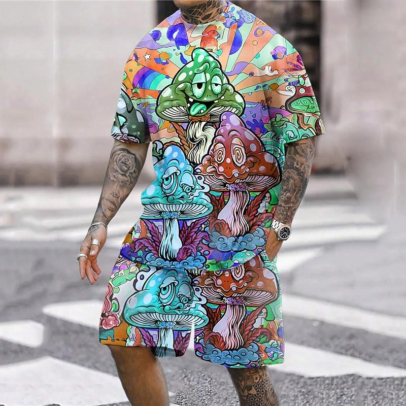 Men's Graphic Mushroom 2pcs Tees sets Crew Neck Designer Casual Comfortable