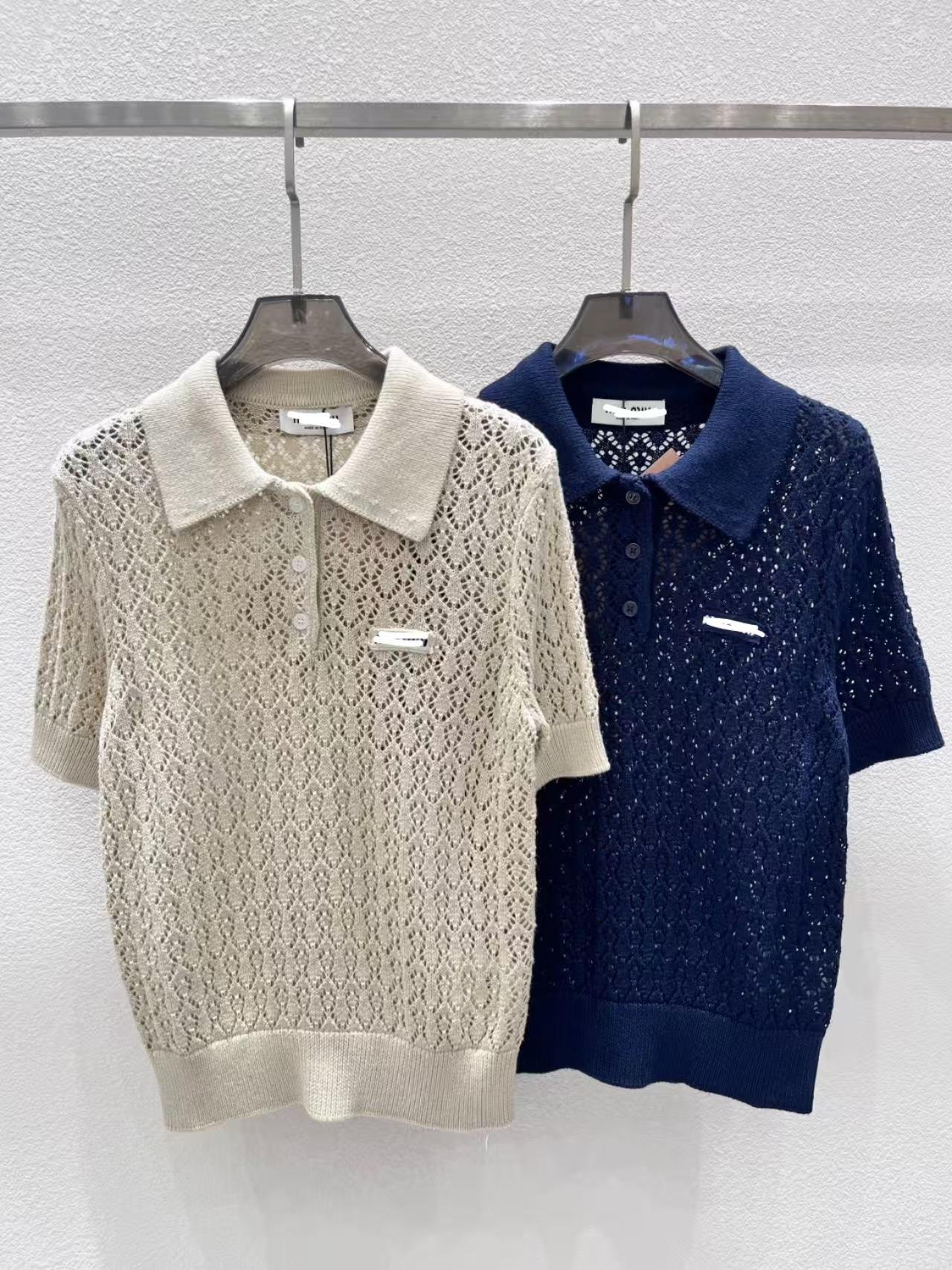 Knitted Skinny Summer Top Breathable Hollow 2026Polo Short Sleeve Collar Women s College New S