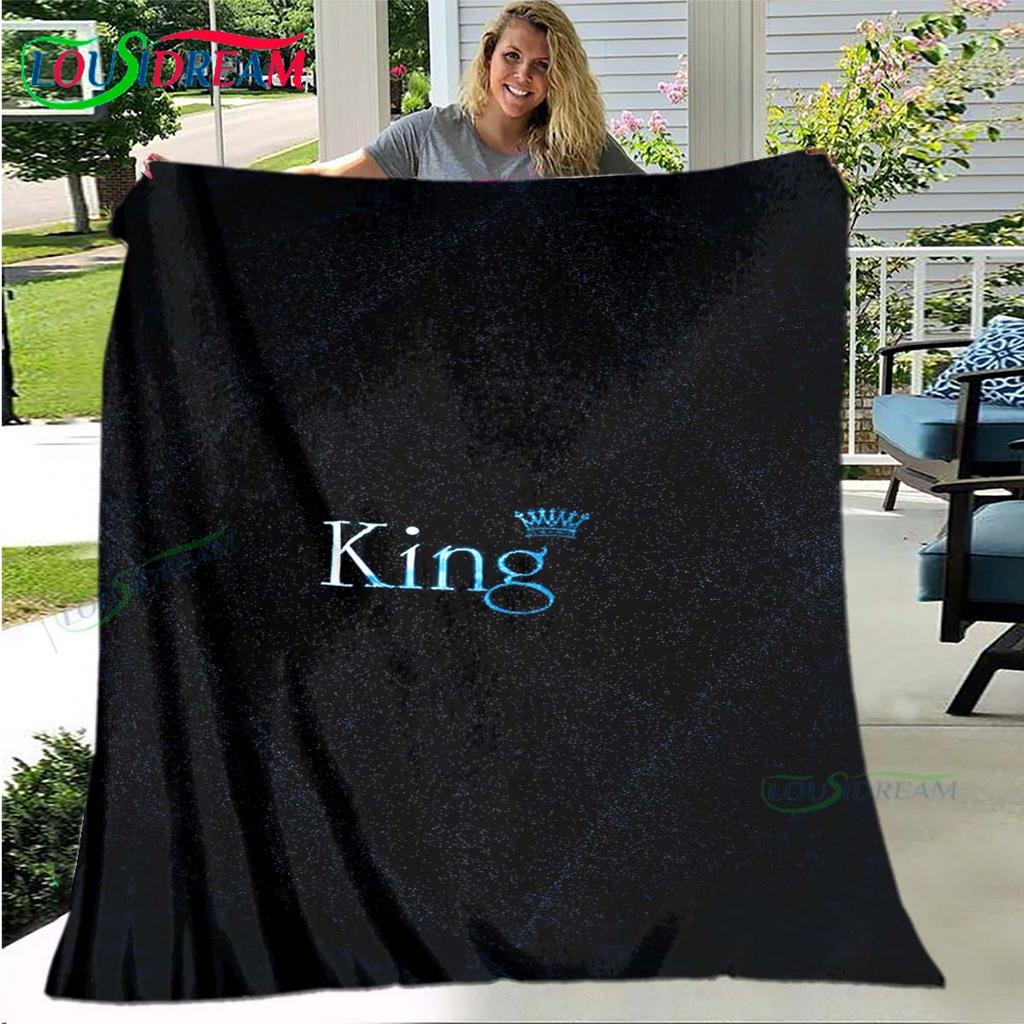 Heet Patroon KONING en KONINGIN Patroon Deken Flanellen Dunne Deken Draagbare Huis Reizen Kantoor Lunchpauze Deken Verjaardagscadeau