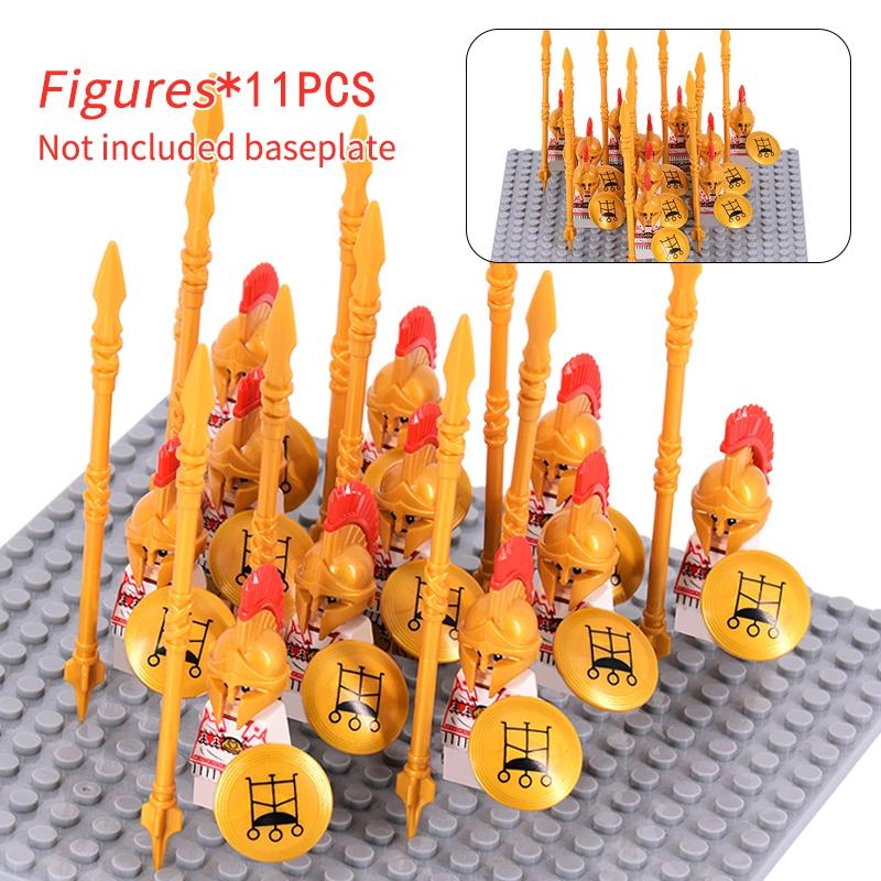 11 Silver Gray Knight Figures w Yel Edge Helm Swords Red Cross Shields White Cloaks No Baseplate
