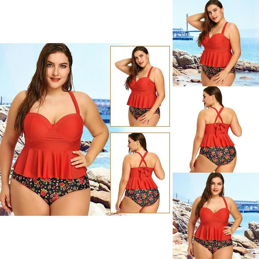 Fashion Woman Summer Sexy Plus Floral Peplum Size Swimsuit Tankini Swimwear For Elegance And Comfort