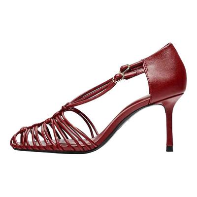 Pu Fashionable Elegant Simple High Heel Pointed Toe Ankle Strap Sandals Women Sandals Red 11319510-38