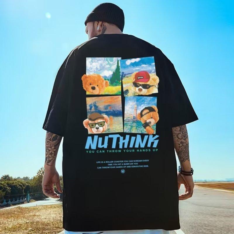Morsom anime-bjørnetrykk T-skjorte for menn Mote Uformelle kortermede sports-t-skjorter