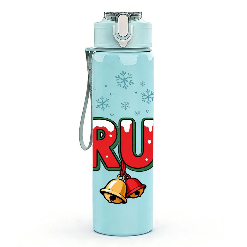 1PC Bruh Snowflake Bell Red Letter Mark 750ml Color Plastic Water Bottle Leakproof Flip Straw Lid For Sports Office Home Use