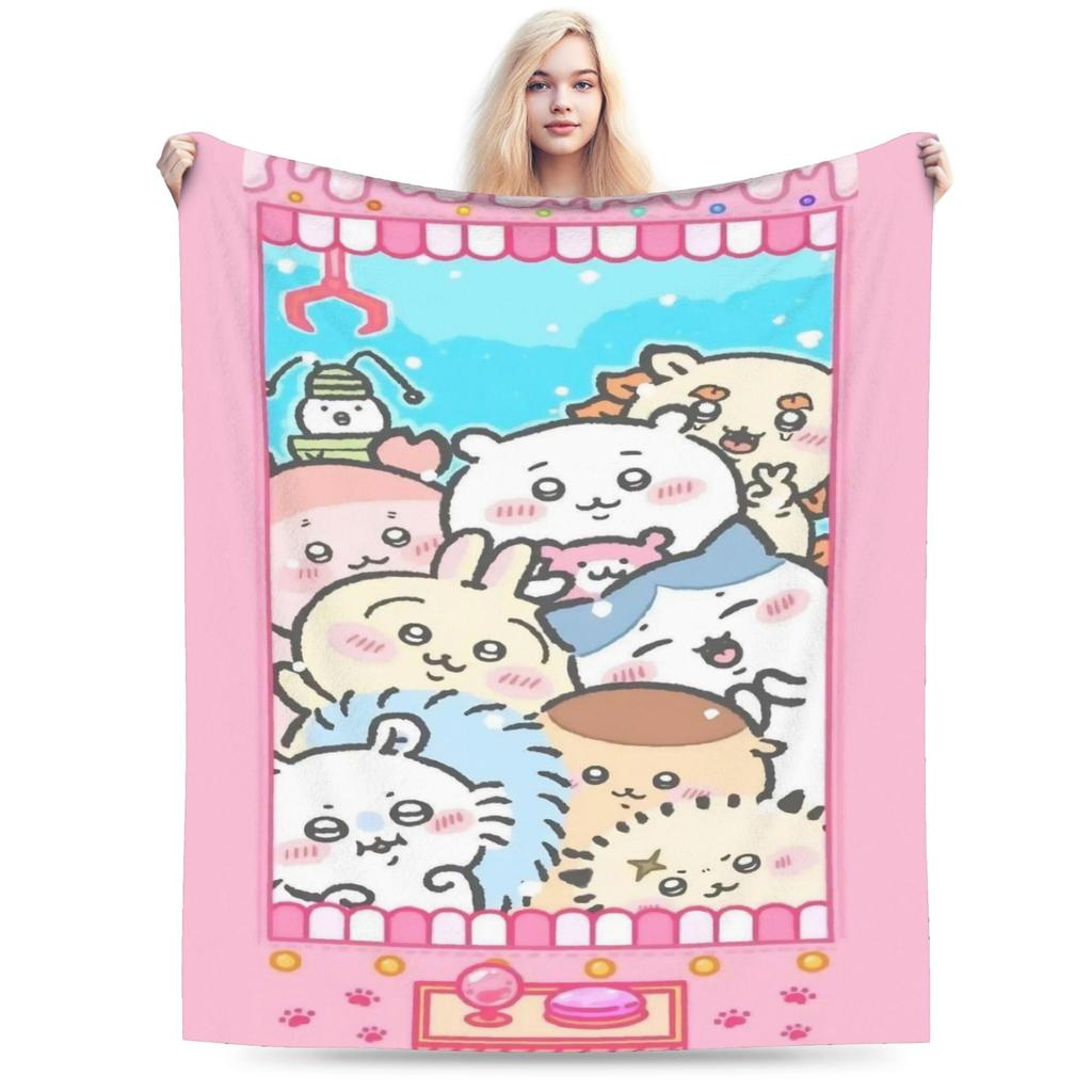 Chiikawa Catoon Flannel Blanket Grabber Kawaii Customized Throw Blankets for Sofa Bedding Lounge 125*100cm Bedspread