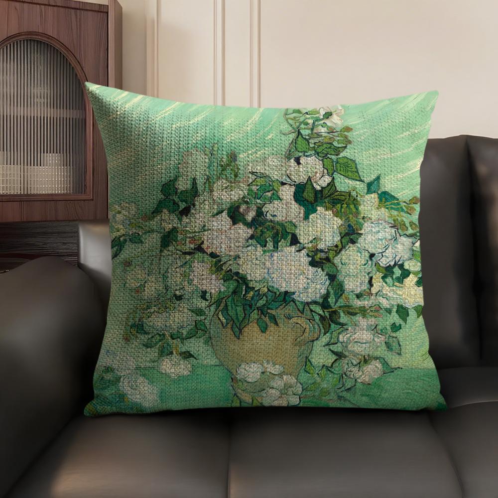 Van Gogh Original Print Cushion Cover Natural Linen Organic Fabric DoubleSided Printing Sofa Home Decor Gift Pillow Case