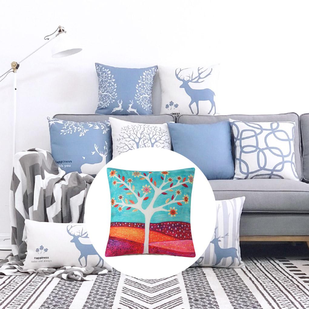 Tree Pattern Pillowcase Home Office Throw Pillow Cover Cotton-linen Cushion Printed Cover