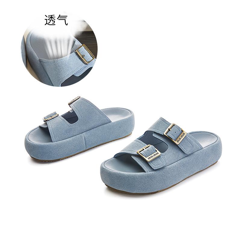 New leather slippers are fashionable to wear outside 2025 summer casual versatile flat-bottomed half-drag women's premium beach slippers