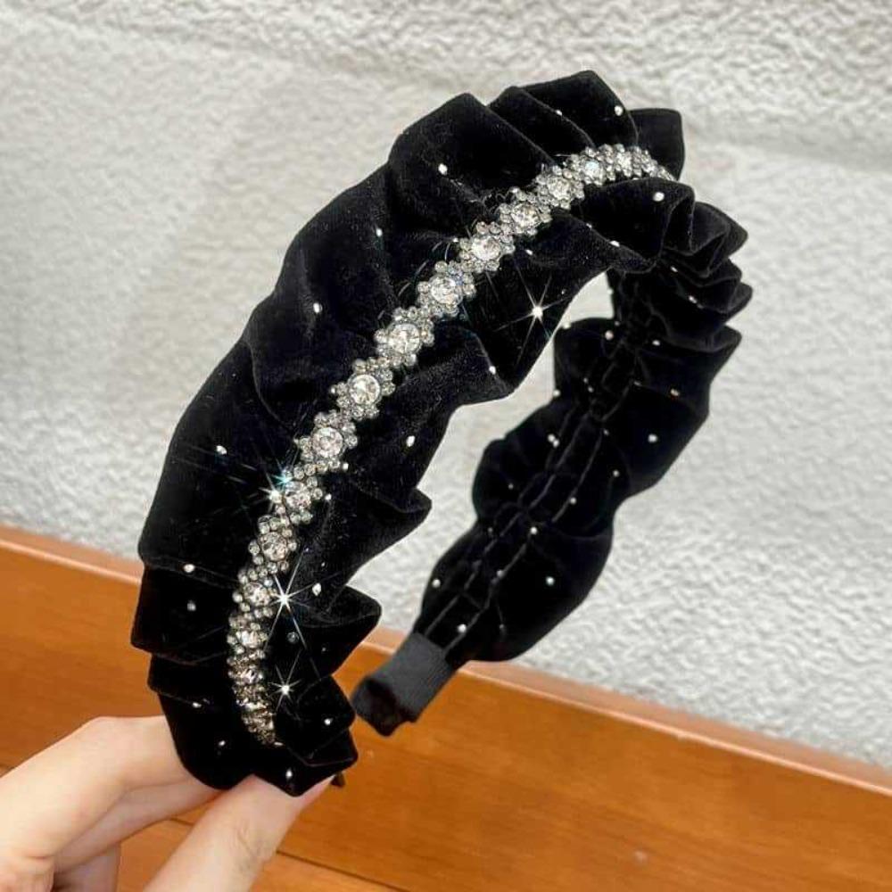 Elegant Shiny Rhinestone Headband Sweet Women Sequin Hairband Velvet Pleated Hair Hoop  Ball